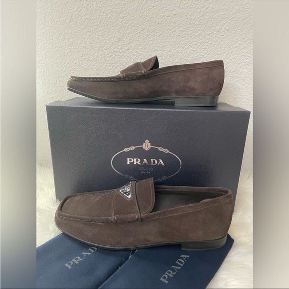PRADA Men's Mocassini Triangle Logo Suede Loafers - Picture 3 of 6